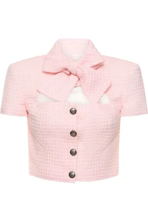 Alessandra Rich Sequined Tweed Crop Top W/bow