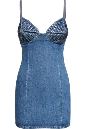 AREA Embellished Cotton Denim Mini Dress