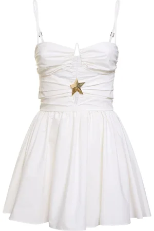 AREA Gathered Cotton Blend Poplin Mini Dress