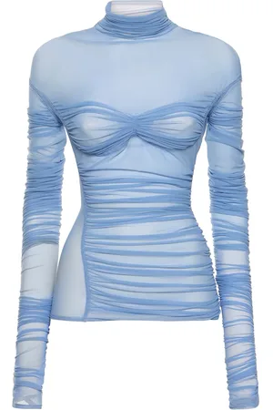 MUGLER Draped Turtleneck Long Sleeve Top