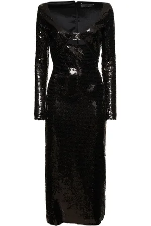 DAVID KOMA Logo Buckle Sequined Midi Dress
