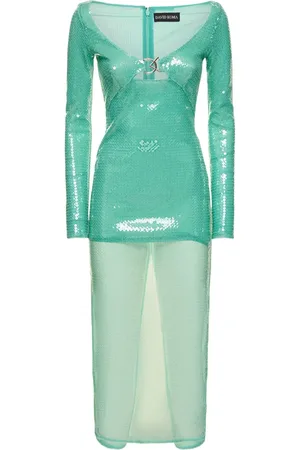 DAVID KOMA Logo Buckle Sequined Midi Dress