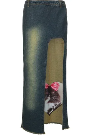 Cannari Concept Curved Slit Denim Maxi Skirt