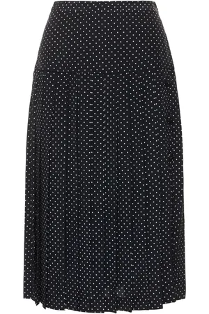 Alessandra Rich Polka Dot Silk Pleated Midi Skirt