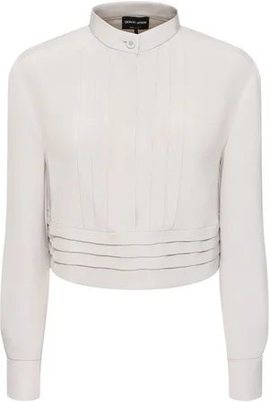 Giorgio Armani Silk Satin Crop Shirt W/ Pleats