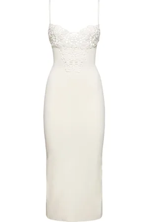 GALVAN Semi-sheer Macramé Embroidery Midi Dress