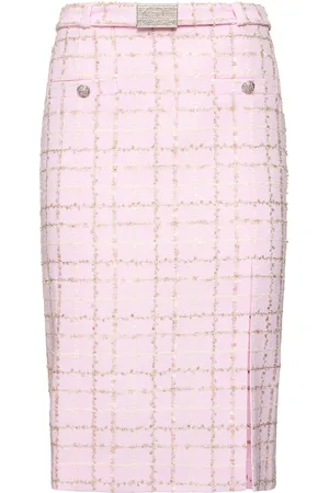 Alessandra Rich Sequined Checked Tweed Low Waist Skirt