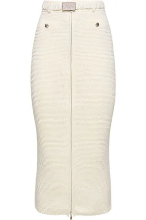 Alessandra Rich Sequined Cotton Blend Knit Midi Skirt