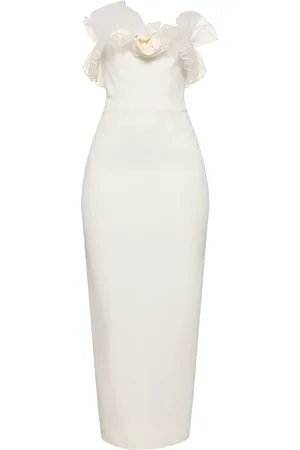 Alessandra Rich Cady Bustier Dress W/ Organza Ruffles