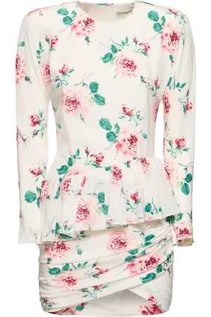 Alessandra Rich Rose Print Silk Mini Dress