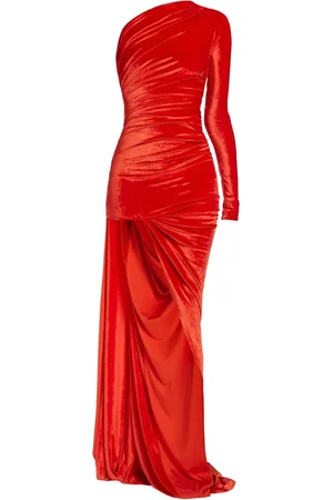 Balenciaga Asymmetric Fluid Velvet Jersey Dress