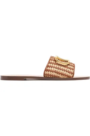 VALENTINO GARAVANI 5mm Vlogo Faux Raffia Flat Slides