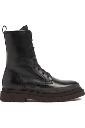 Brunello Cucinelli 30mm Leather & Crystal Combat Boots