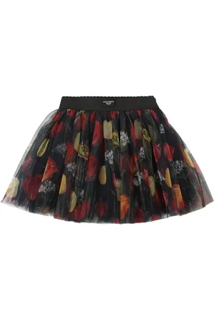Dolce & Gabbana Flowers Print Tulle Mini Skirt W/logo