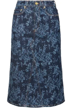 Ganni Lazer Cotton Denim Midi Skirt