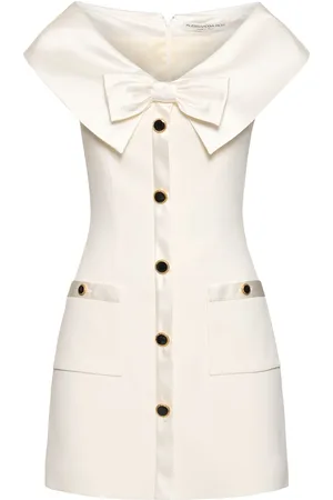 Alessandra Rich Off-shoulder Cady Mini Dress W/ Bow