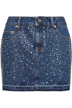 Alessandra Rich Denim Mini Skirt W/crystals