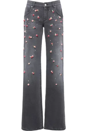 BLUMARINE Embroidered Denim Straight Jeans