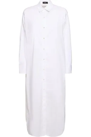 THEORY Cotton Blend Poplin Midi Shirt Dress