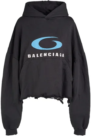 Balenciaga Icon Print Cropped Cotton Hoodie