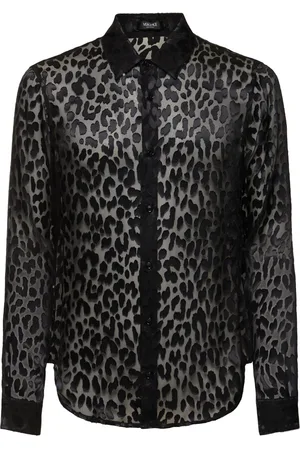 VERSACE Leopard Print Silk Blend Satin Shirt
