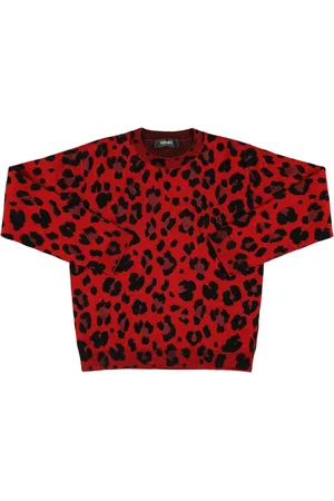 VERSACE Leopard Print Wool Blend Knit Sweater