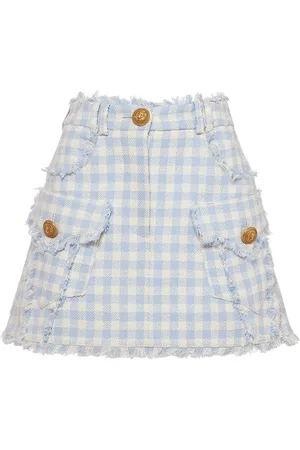 Balmain Trapeze Gingham Tweed Mini Skirt