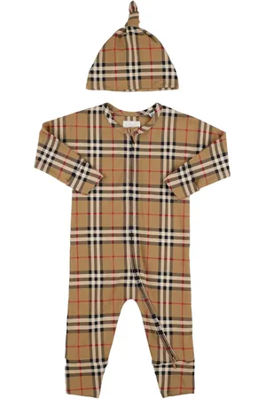 Burberry Icon Check Print Cotton Romper & Hat