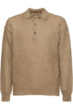 Auralee Brushed Super Kid Mohair Blend Knit Polo