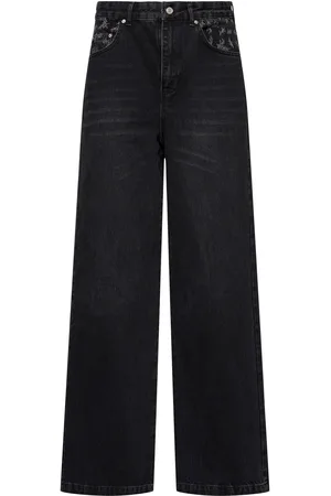 ROUGH. Olive Faded Denim Wide Leg Jeans
