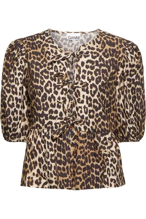 Ganni Printed Cotton Poplin Peplum Shirt