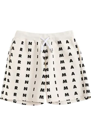 Marni All Over Logo Print Cotton Shorts