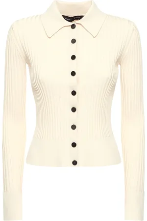 Proenza Schouler Ribbed Knit Viscose Blend Polo Cardigan