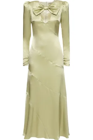 Alessandra Rich Silk Satin Midi Dress W/ Bow & Cutout