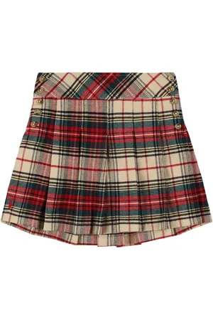 Ralph Lauren Pleated Check Print Cotton Skirt