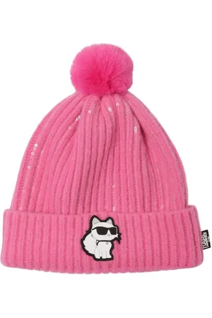 Karl Lagerfeld Tech Knit Hat W/pompon Appliqué