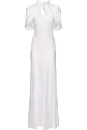 Alberta Ferretti Short Sleeve Satin Long Dress