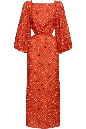 JOHANNA ORTIZ Printed Linen Flared Sleeve Midi Dress