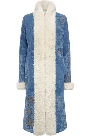 Dolce & Gabbana Denim Effect Shearling Midi Coat