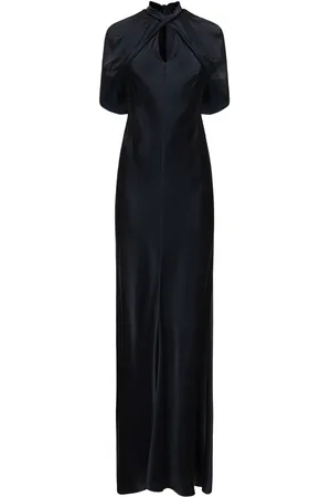Alberta Ferretti Short Sleeve Satin Long Dress
