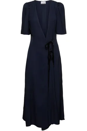 Ganni Viscose Blend Twill Midi Wrap Dress
