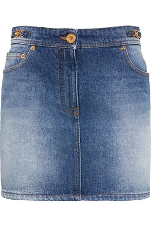 VERSACE Cotton Denim High Waist Mini Skirt