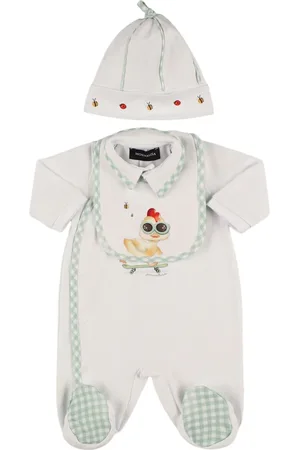 MONNALISA Printed Cotton Romper, Bib & Hat