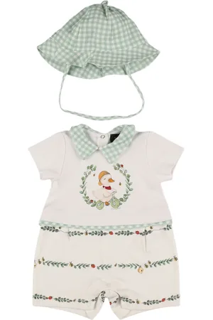MONNALISA Printed Cotton Interlock Romper & Hat