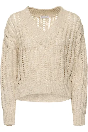 Brunello Cucinelli Lurex Openwork Knit V-neck Sweater
