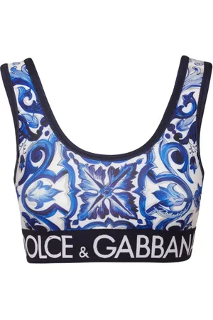 Dolce & Gabbana Printed Jersey Crop Top W/ Logo Band