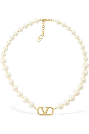 VALENTINO GARAVANI V Logo Signature Faux Pearl Necklace