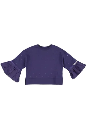 MONNALISA Cotton Eyelet Lace Crewneck Sweatshirt