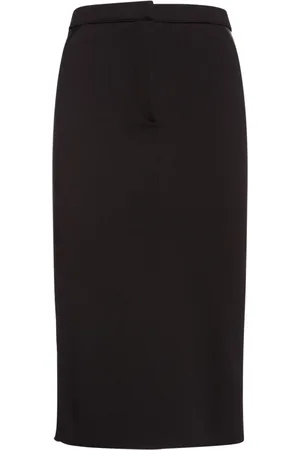 Tom Ford Wool Crepe & Leather Midi Skirt