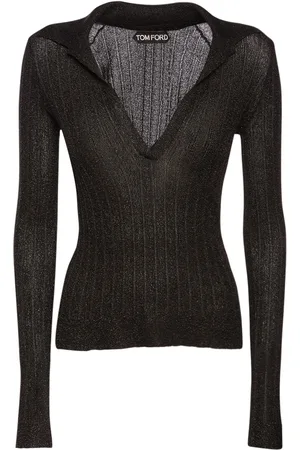 Tom Ford Lurex Ribbed Knit Long Sleeve Polo